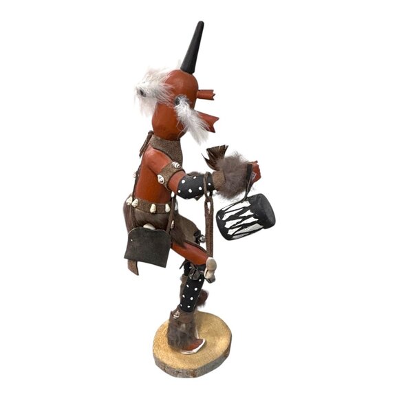 Vintage Mudhead Native American Kachina Doll  Feathers & Drum Signed Lang 16" - Picture 9 of 13